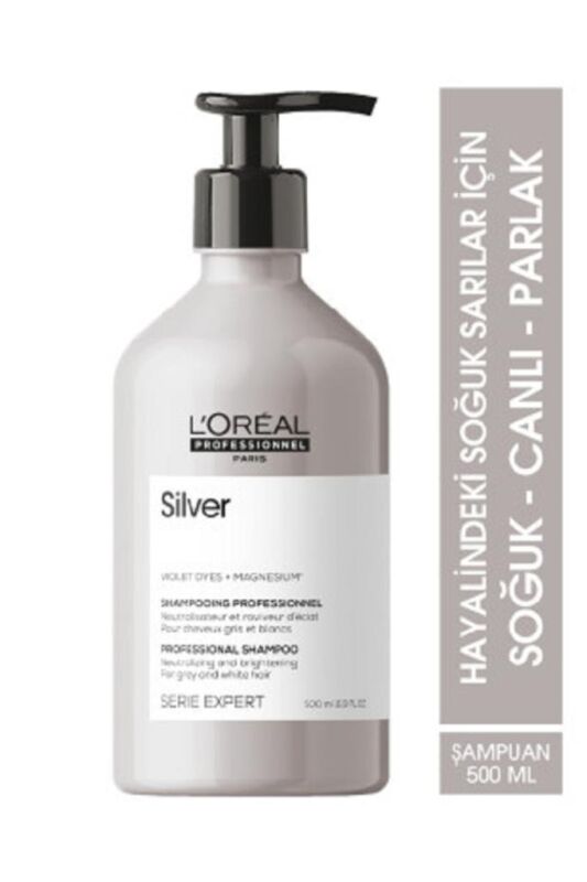 Serie Expert Silver Çok Açık Sarı Gri ve Beyaz Saçlar İçin Renk Dengeleyici Mor Şampuanı 500 ml - 1