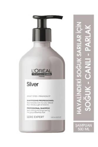 Serie Expert Silver Çok Açık Sarı Gri ve Beyaz Saçlar İçin Renk Dengeleyici Mor Şampuanı 500 ml - 1
