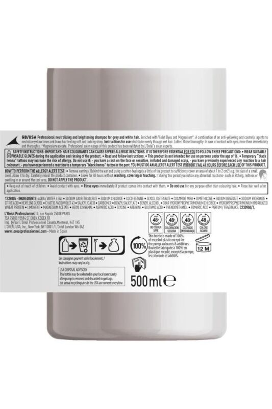 Serie Expert Silver Çok Açık Sarı Gri ve Beyaz Saçlar İçin Renk Dengeleyici Mor Şampuanı 500 ml - 7